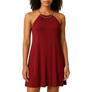 Rue21 Halter Mini Dress With Gold Chain Neck Detail Burgundy Size Medium